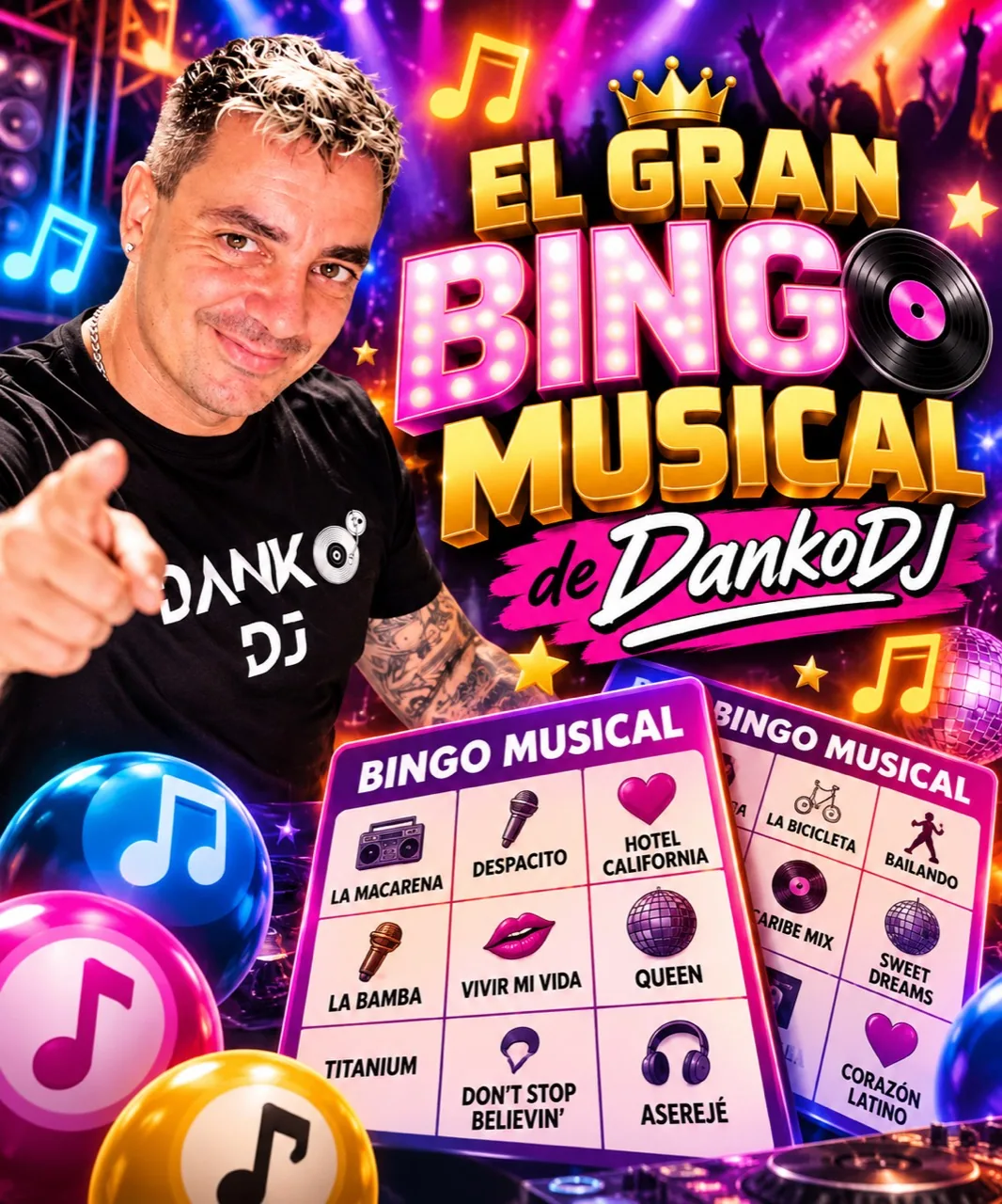 El Gran Bingo Musical de Danko DJ con cartones y canciones